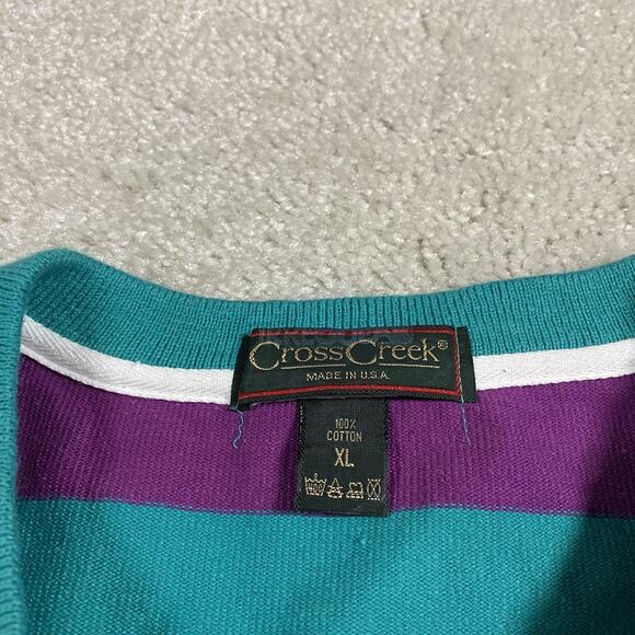 VTG Cross Creek Shirt Mens XL Multicolor Henley Rugby Striped Made USA 90s - Picture 2 of 7